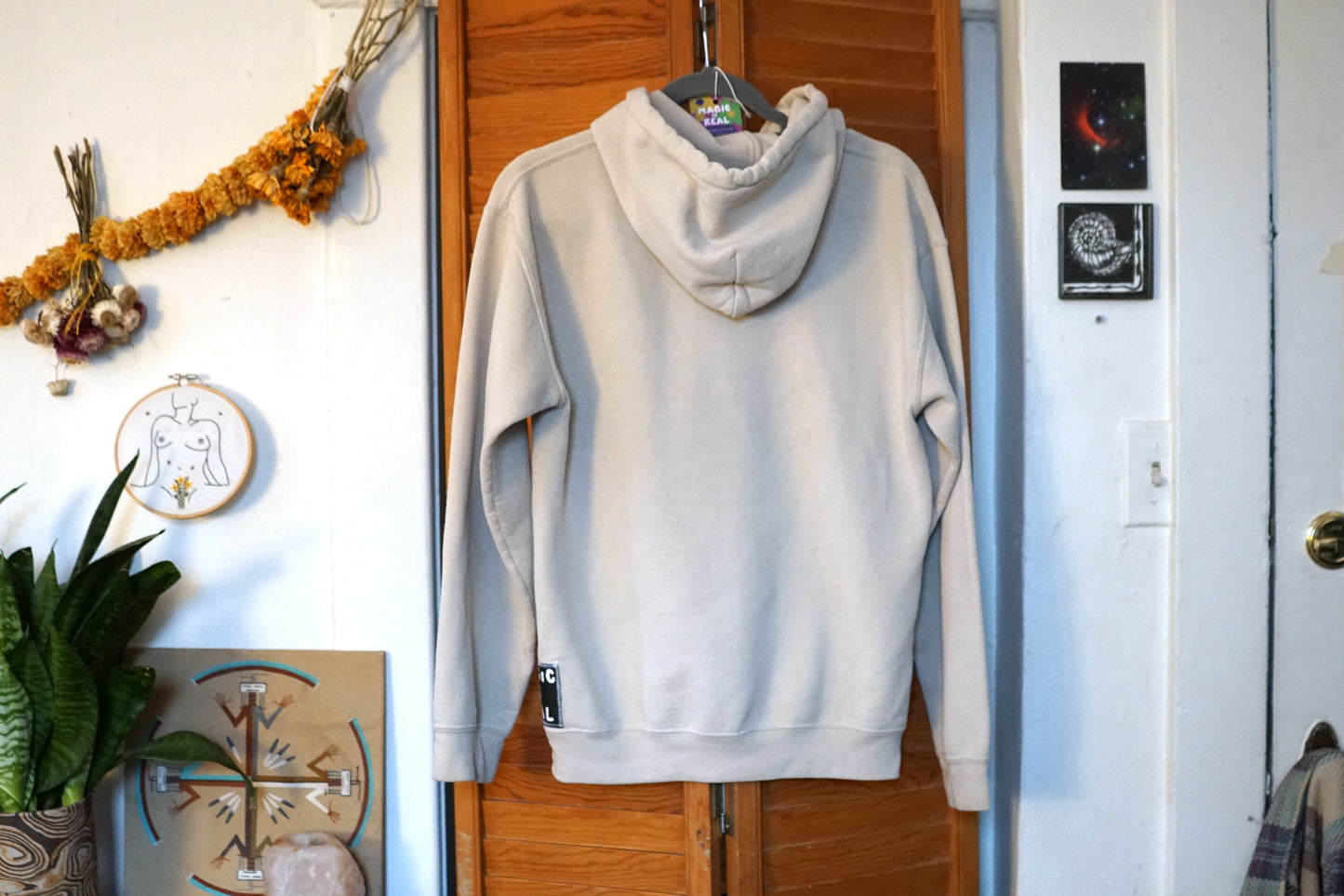 Beige Hoodie with Green Hand Dyed Patch (S)