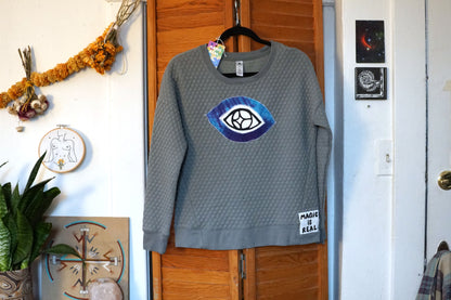 Grey Textured Crewneck Purple Eye Patch (S)