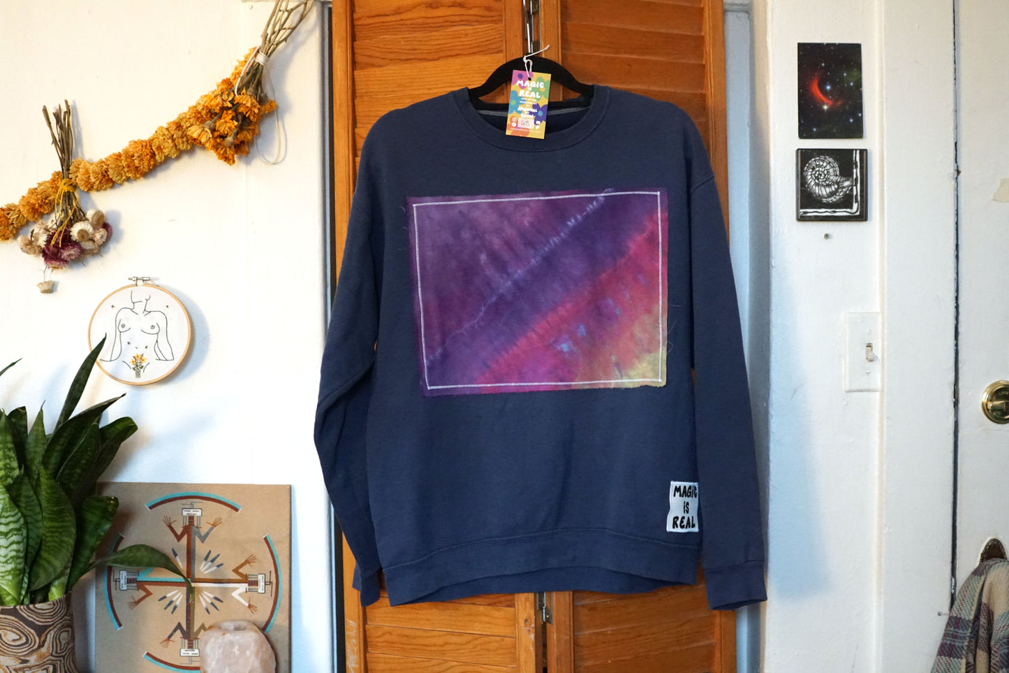 Navy Crewneck Purple Tie dyed Patch (L)