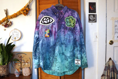 Chambray Hand Dyed Green and Purple Double Patch (XXL)