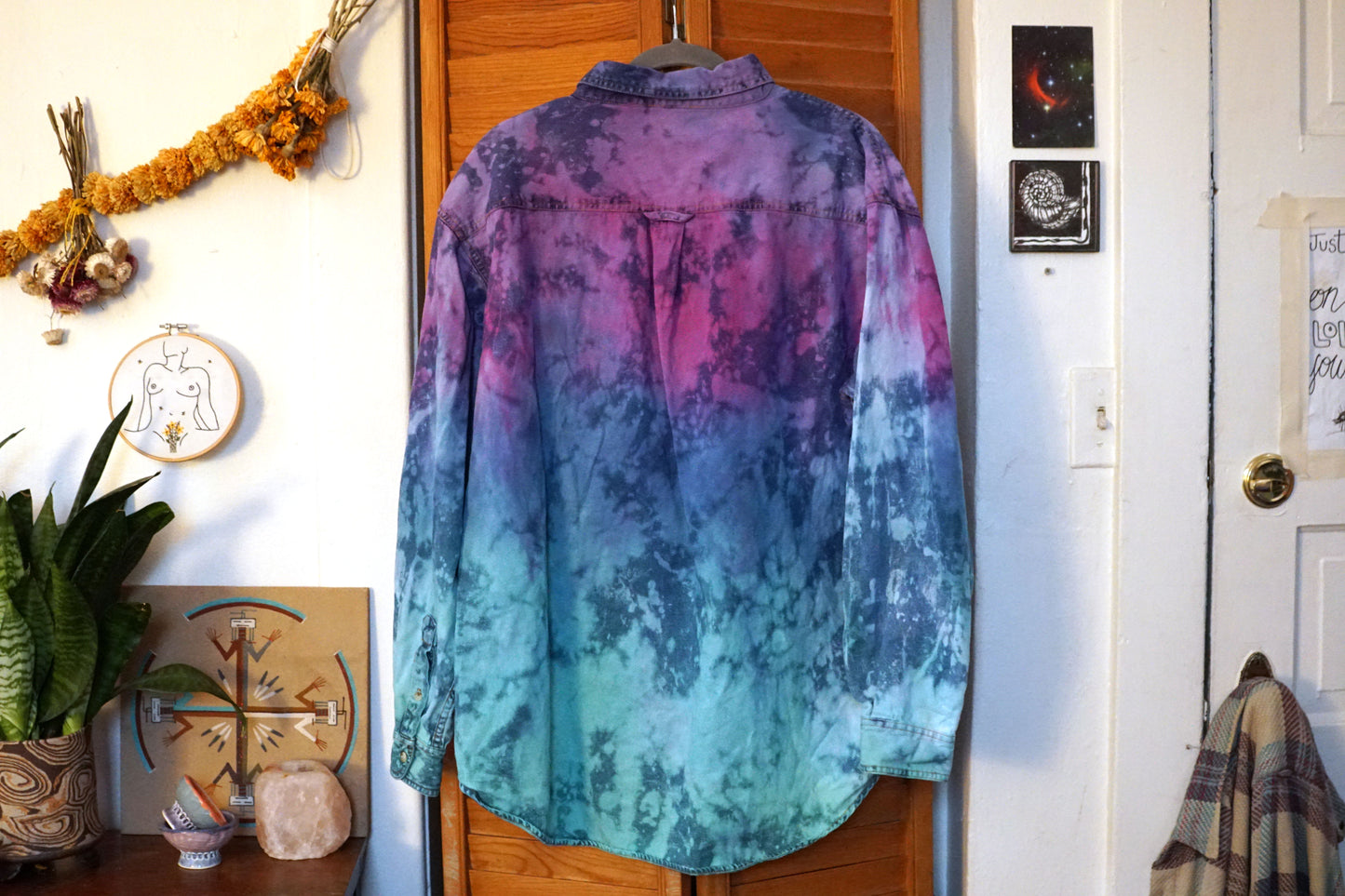 Chambray Hand Dyed Green and Purple Double Patch (XXL)