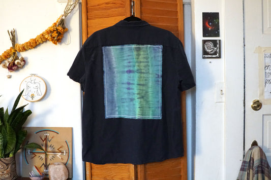 Cotton Hand Dyed Blue Patch Shirt (XL)