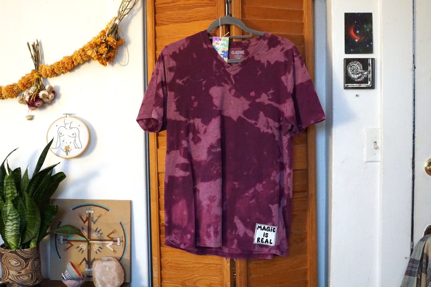 Cotton Hand Dyed Purple V Neck T-Shirt (L)