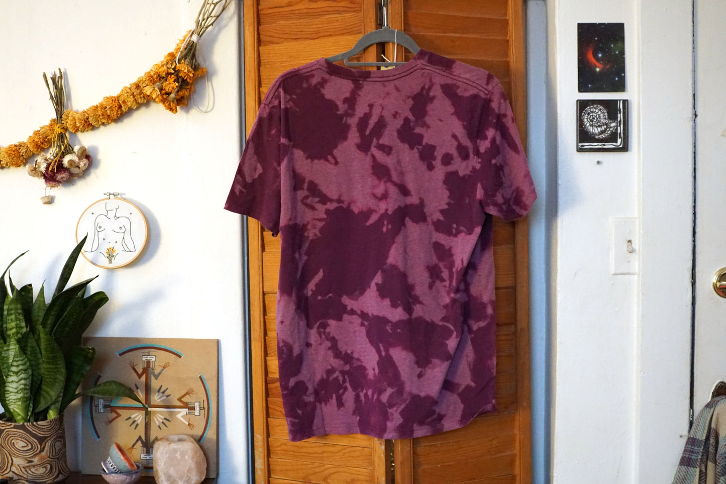 Cotton Hand Dyed Purple V Neck T-Shirt (L)