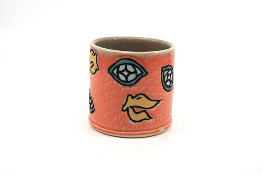 Eyes and Beaks Pink and Green Cup