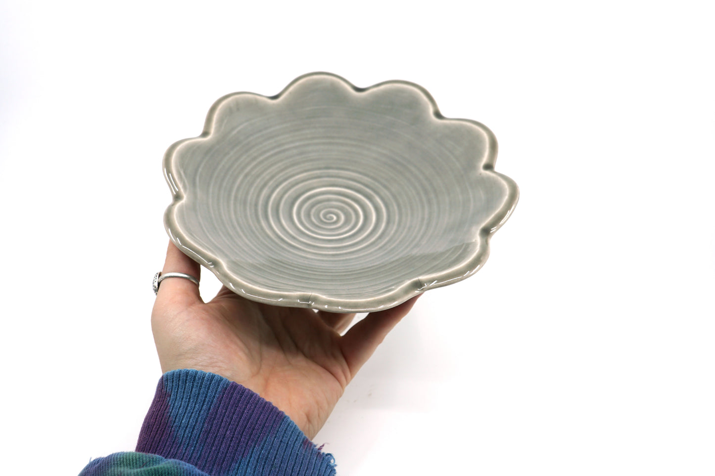 Blue Gray Scalloped Lunch Plate